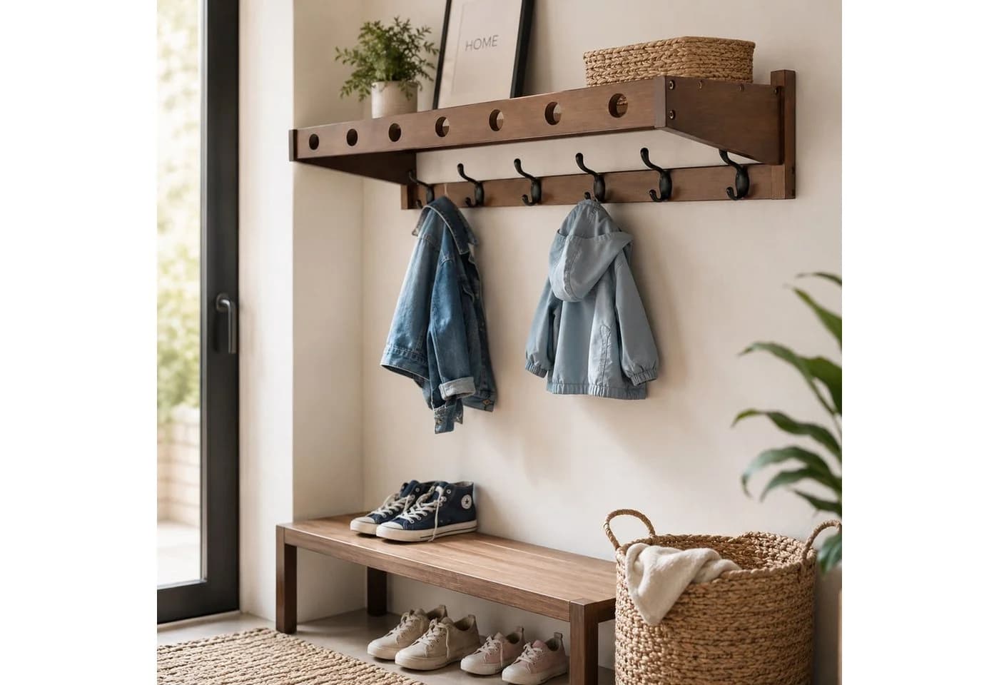 HOOZ Wandgarderobe Bambus Espresso mit 6 Metallhaken - Bild 4