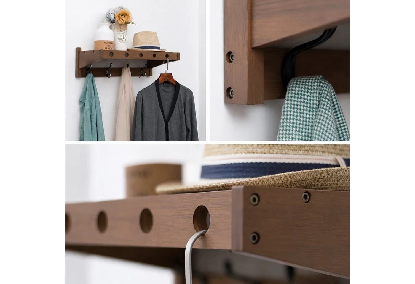 HOOZ Wandgarderobe Bambus Espresso mit 6 Metallhaken - Bild 5