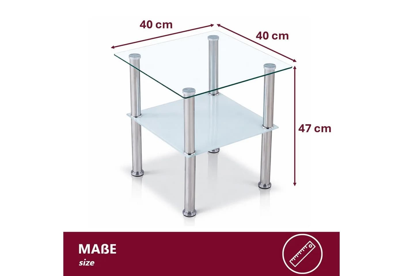 HOOZ Beistelltisch 40x40cm Glas Edelstahl Modern - Bild 4