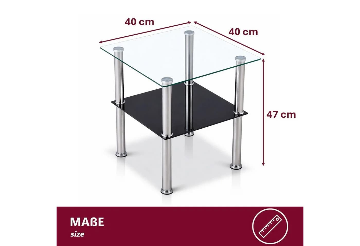 HOOZ Beistelltisch 40x40cm Schwarz Glas Edelstahl - Bild 4