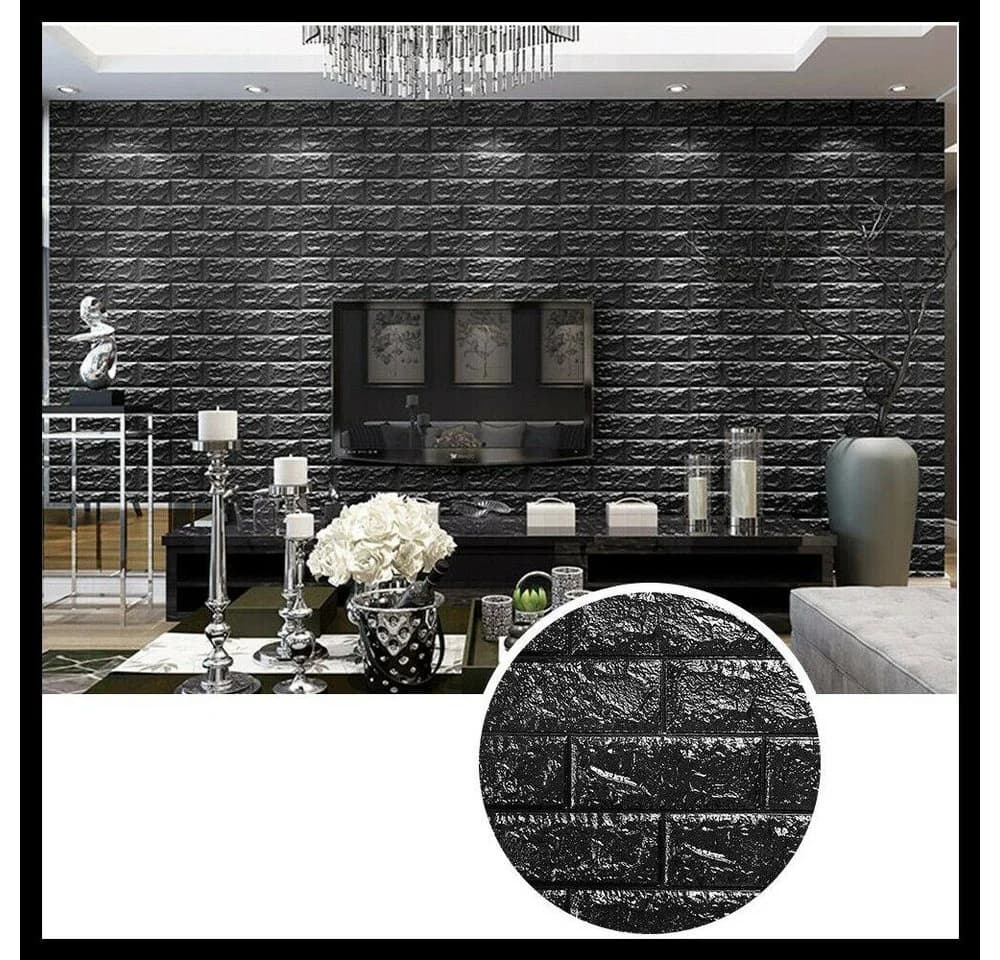 HOOZ 3D Wandpaneel 10x Schwarz Ziegelsteinoptik Selbstklebend