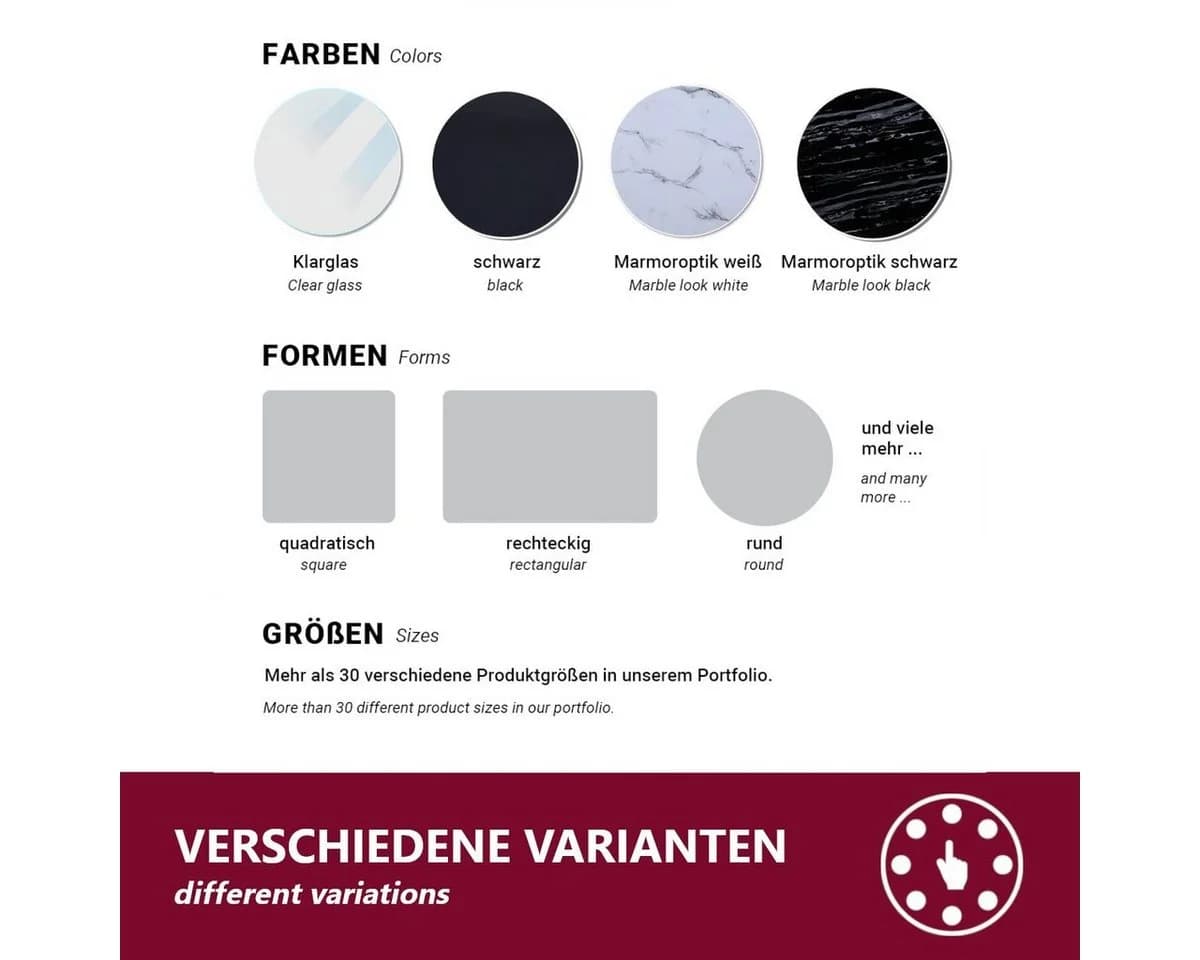 HOOZ Tischplatte aus Glas 70x70 cm Weiß ESG-Sicherheitsglas mit Facettenschliff - Bild 4