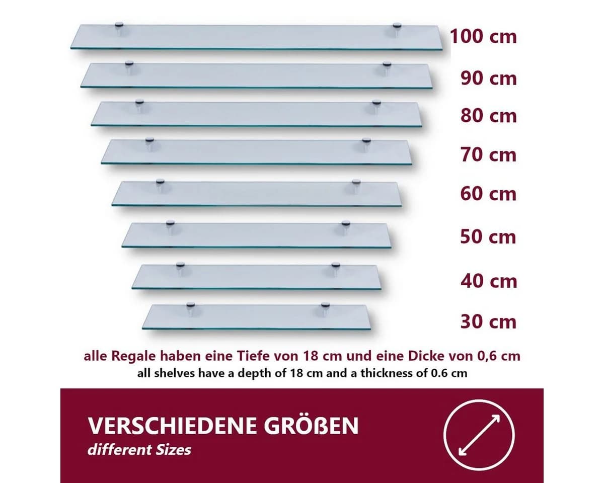HOOZ Wandregal Glasregal ESG 6mm mit Halterung
