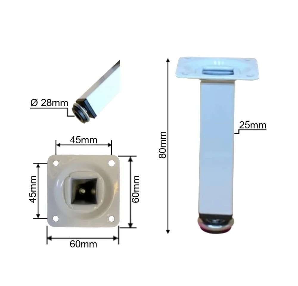 HOOZ Möbelfuß Set 4er weiß 8cm höhenverstellbar lackiertes Metall