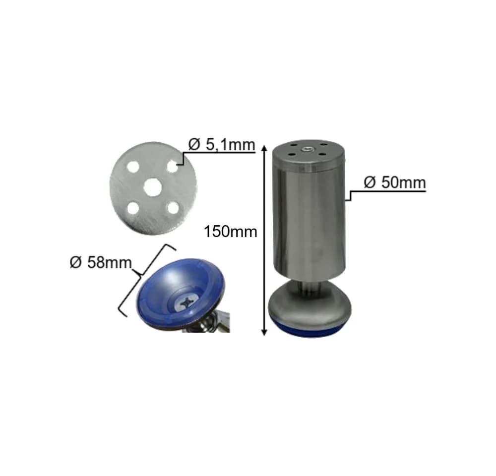 HOOZ Möbelfuß 4er Set Edelstahl 15cm höhenverstellbar