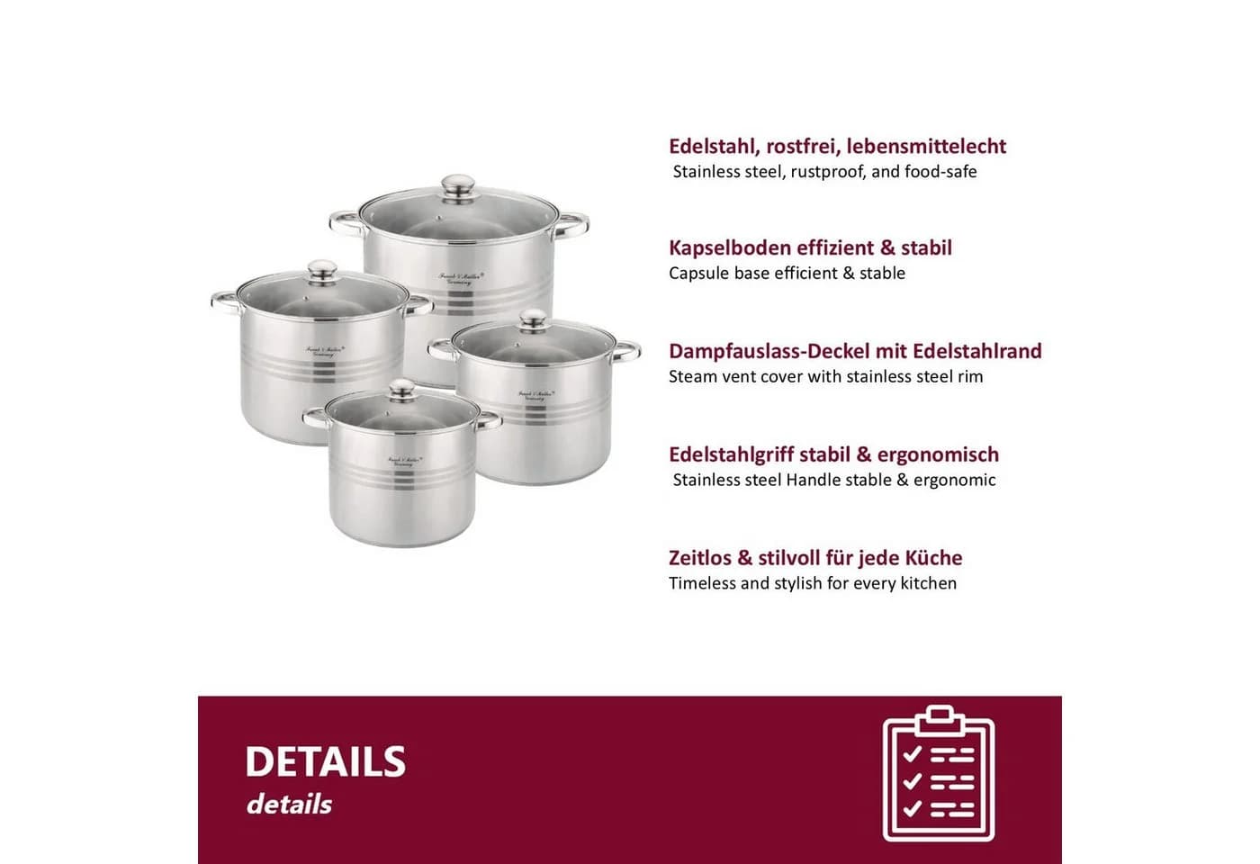 HOOZ Universalkochtopf Edelstahl 28 cm 13,5 L mit Glasdeckel - Bild 4
