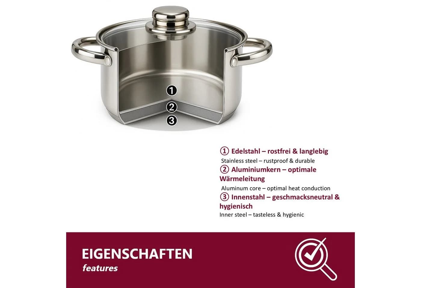 HOOZ Universalkochtopf Edelstahl 28 cm 13,5 L mit Glasdeckel - Bild 5