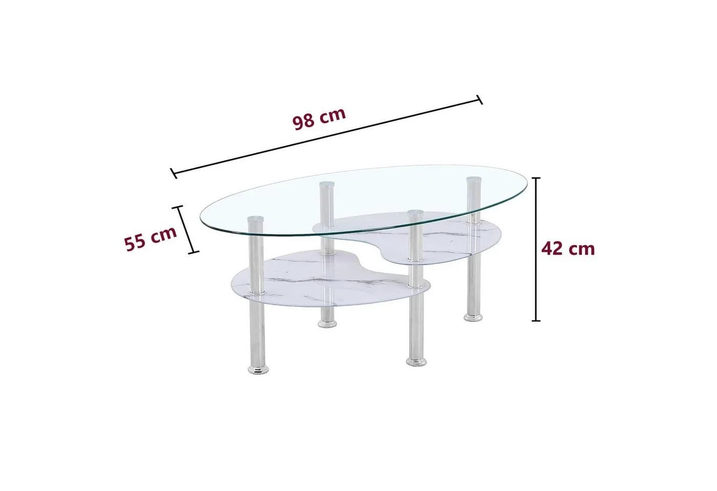 HOOZ Couchtisch Schwarz Glas mit Ablage Chrom-Gestell