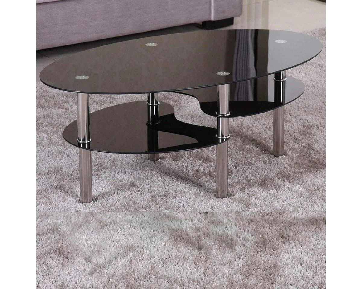 HOOZ Couchtisch Schwarz Glas mit Ablage Chrom-Gestell - Bild 2