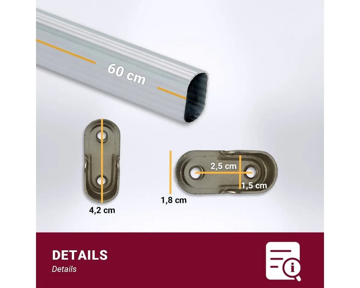 HOOZ Kleiderstange Silber mit Halterung - 50 cm Metall - Bild 5