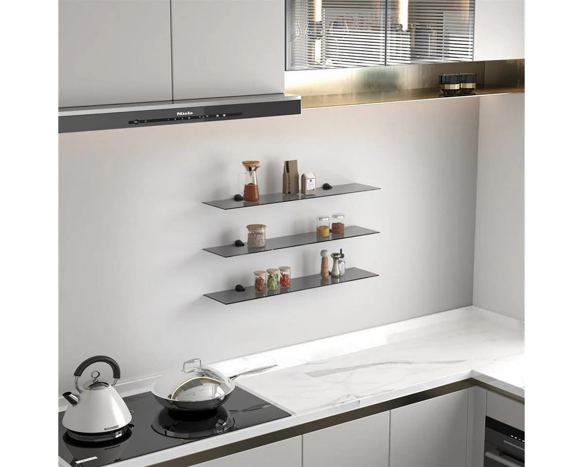HOOZ Wandregal Glas Grauglas Schwebend mit Halterung