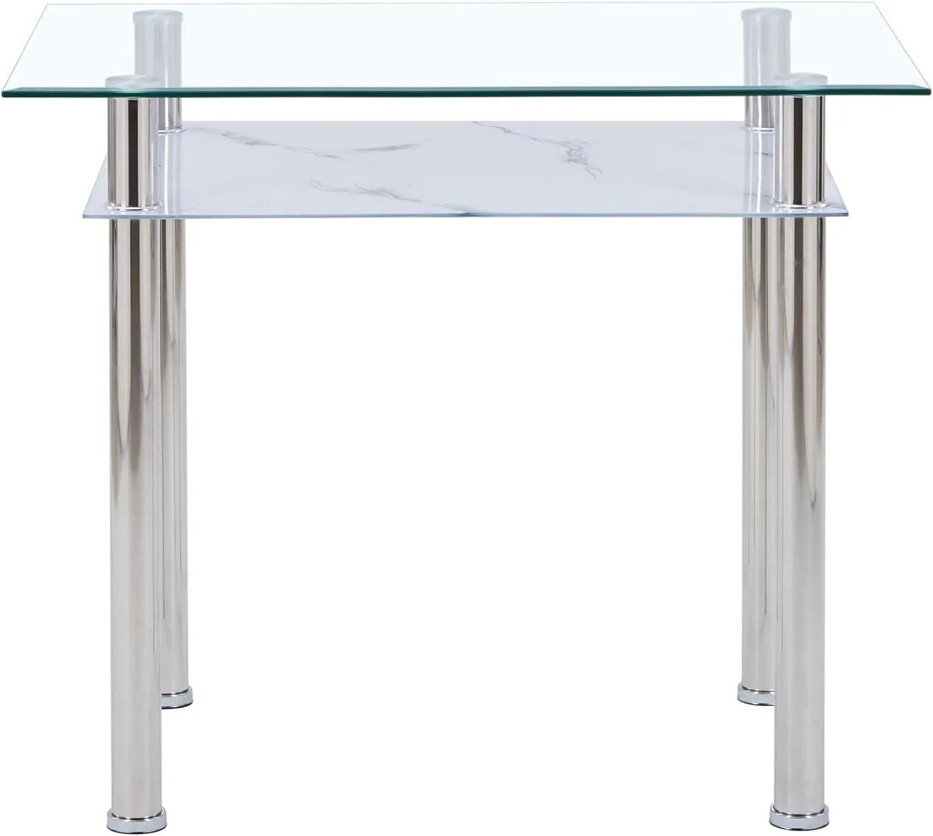HOOZ Esstisch Glas 90x60x75 cm Marmoroptik Weiß Chromgestell