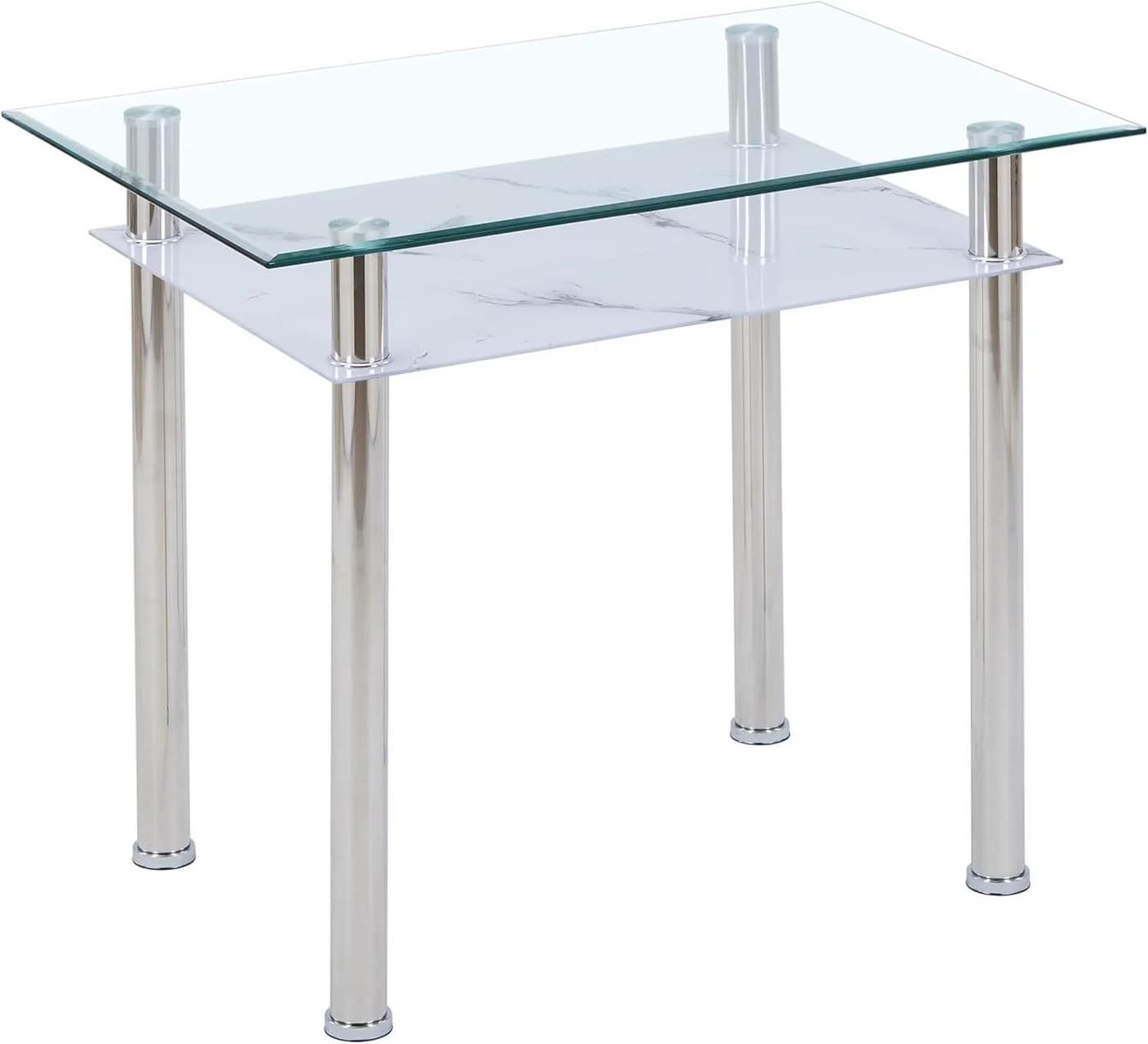 HOOZ Esstisch Glas 90x60x75 cm Marmoroptik Weiß Chromgestell - Bild 2