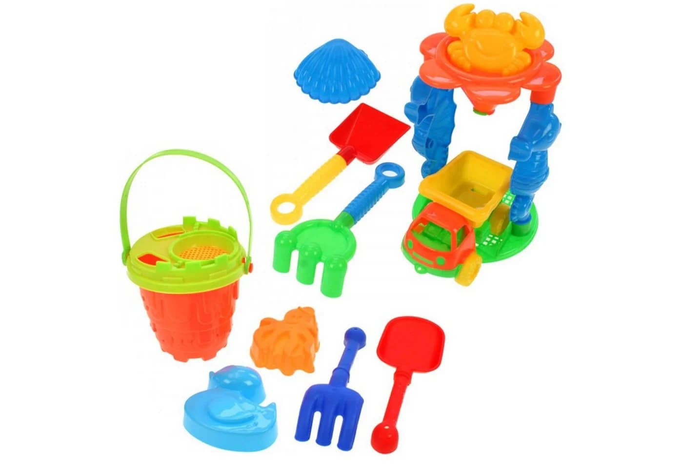 HAC24 Sandform-Set Sandspielzeug 12-tlg. Sand Eimer LKW Formen Schaufel Rechen Sieb