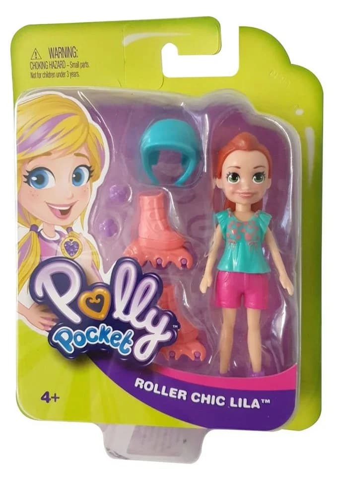 Polly Pocket Spielfigur GCY39 Roller Chic Lila Polly Pocket, 3-tlg. mit Rollerblades, Schutzhelm und Protektoren