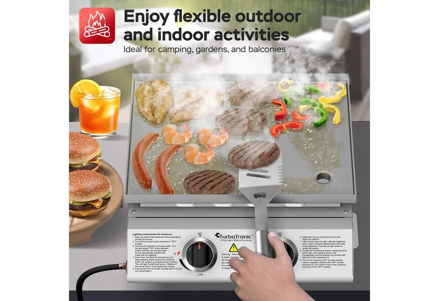 TurboTronic by Z-Line Gasgrill 6,3 kW Edelstahl 2 Brenner Piezo-Zündung - Bild 3