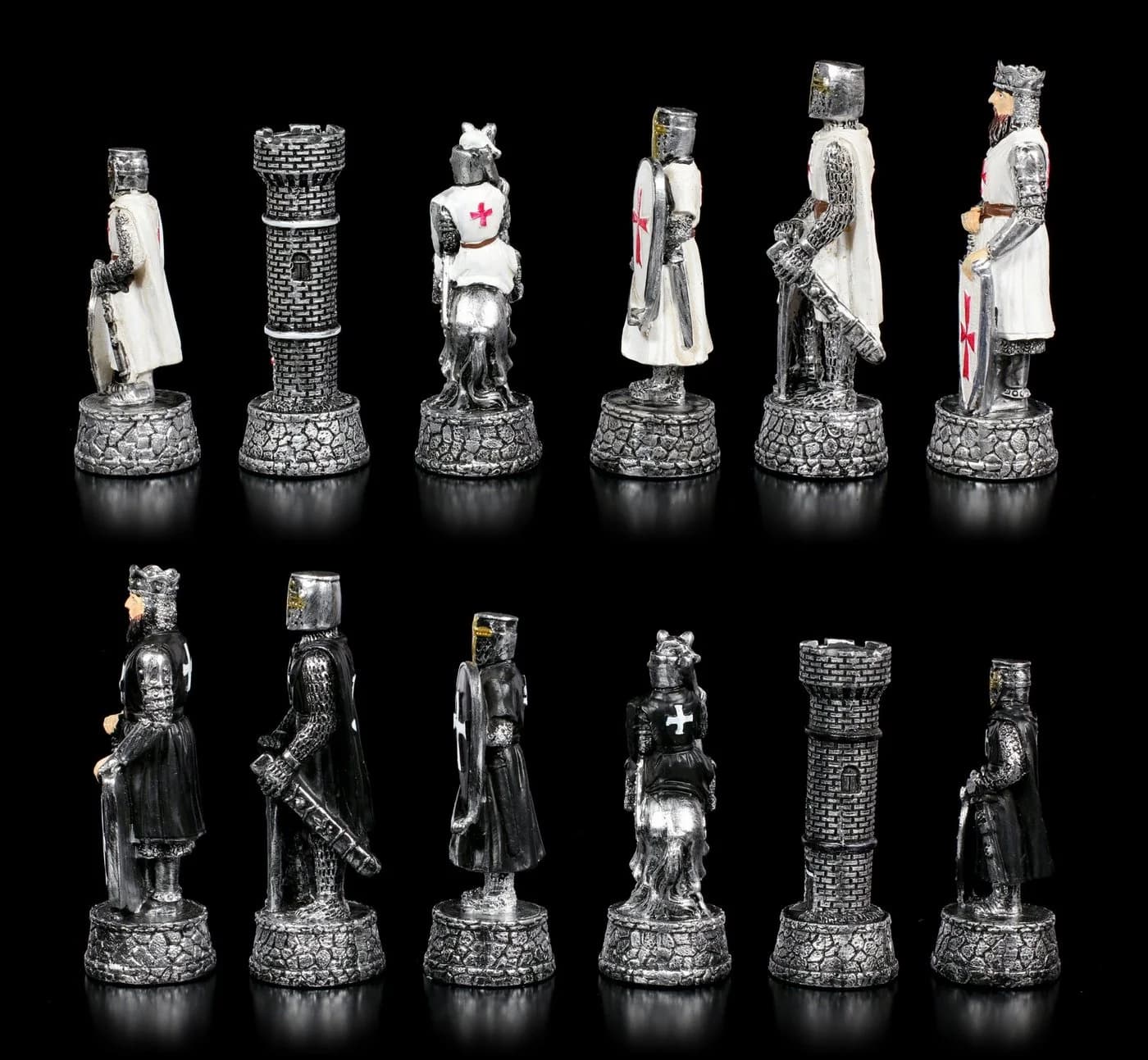 Figuren Shop GmbH Schachfiguren Set Kreuzritter Schwarz Weiß Kunststein