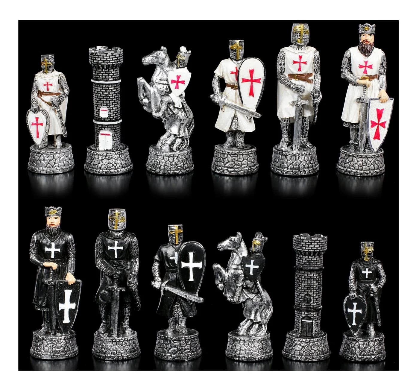 Figuren Shop GmbH Schachfiguren Set Kreuzritter Schwarz Weiß Kunststein - Bild 2