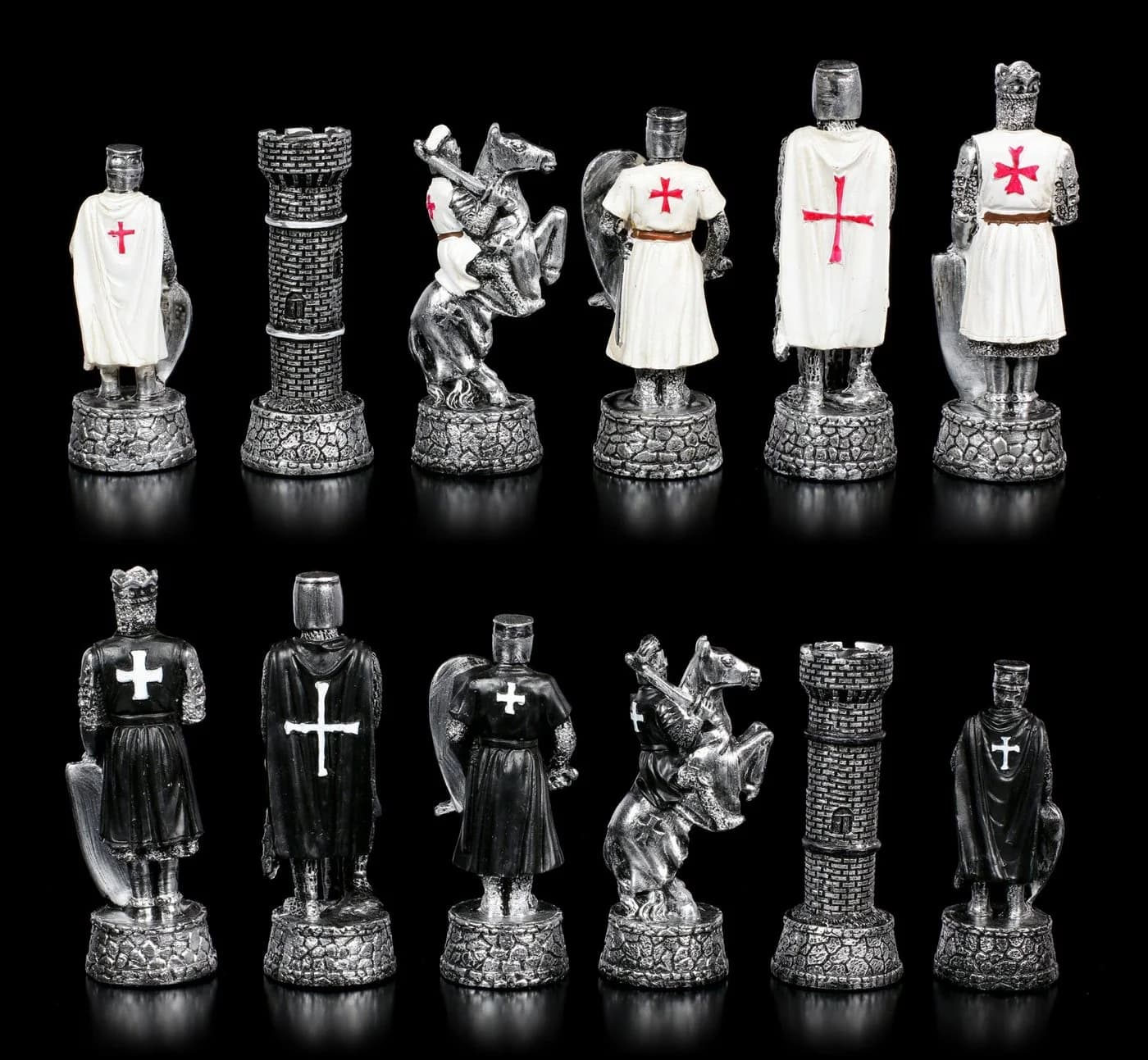 Figuren Shop GmbH Schachfiguren Set Kreuzritter Schwarz Weiß Kunststein - Bild 3