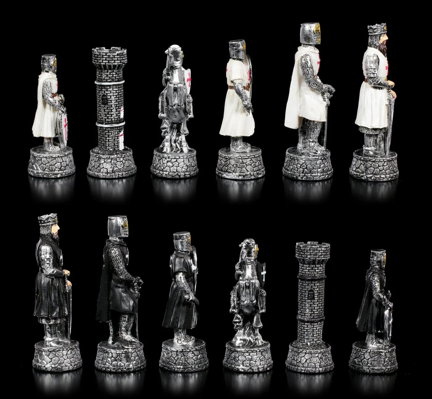 Figuren Shop GmbH Schachfiguren Set Kreuzritter Schwarz Weiß Kunststein - Bild 4