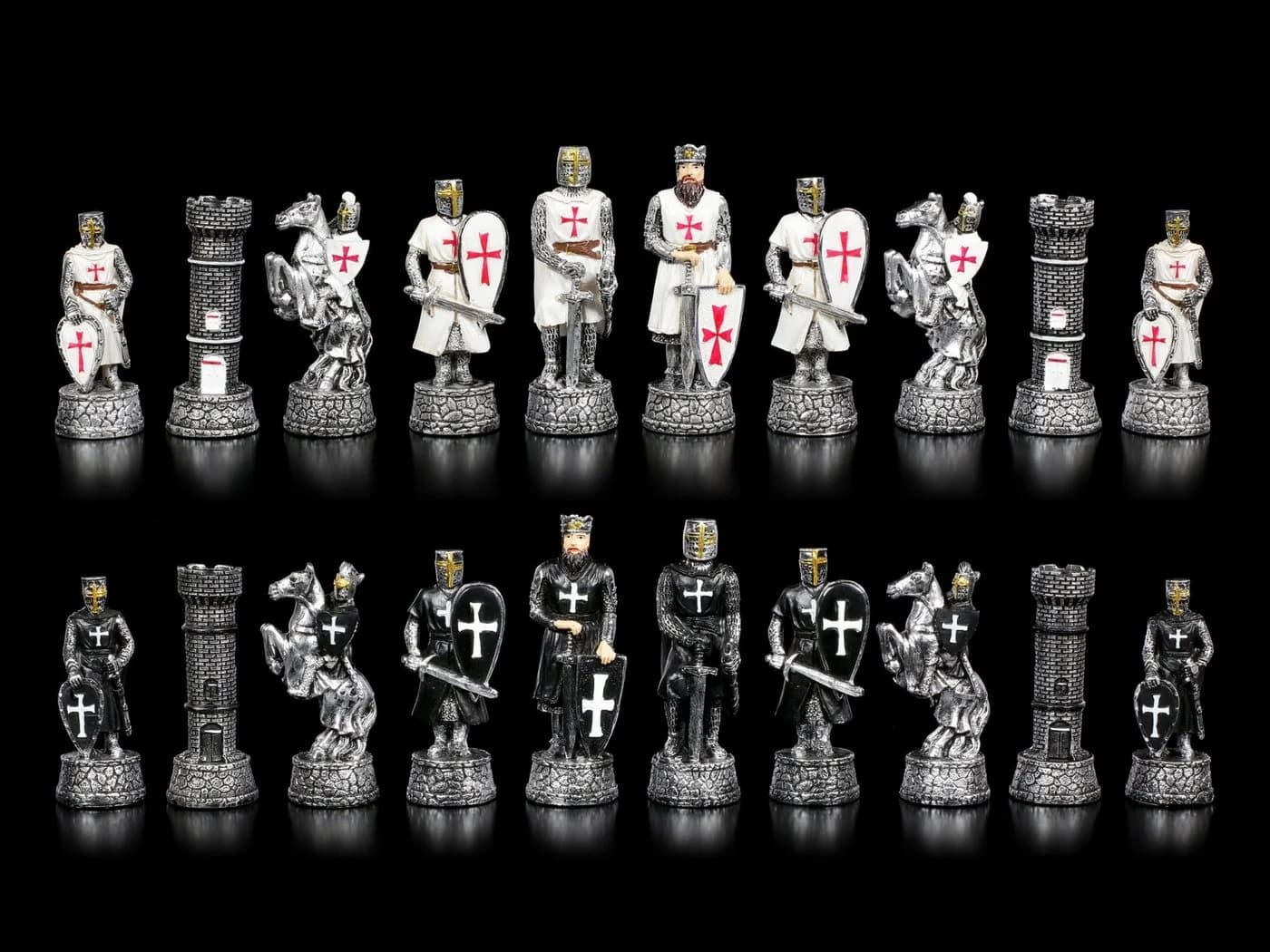 Figuren Shop GmbH Schachfiguren Set Kreuzritter Schwarz Weiß Kunststein - Bild 5