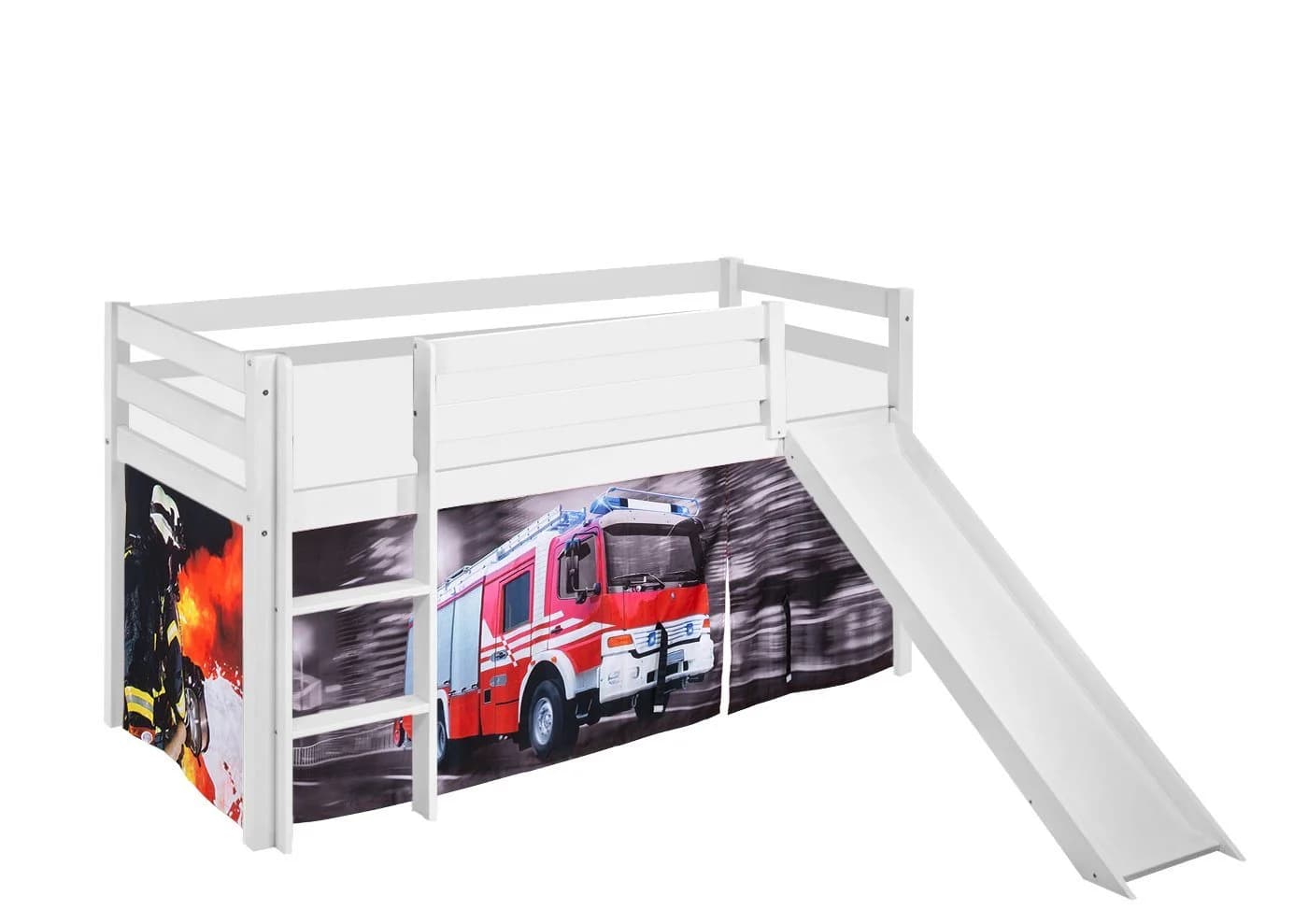 Lilokids Hochbett Feuerwehr Spielbett mit Rutsche und Vorhang