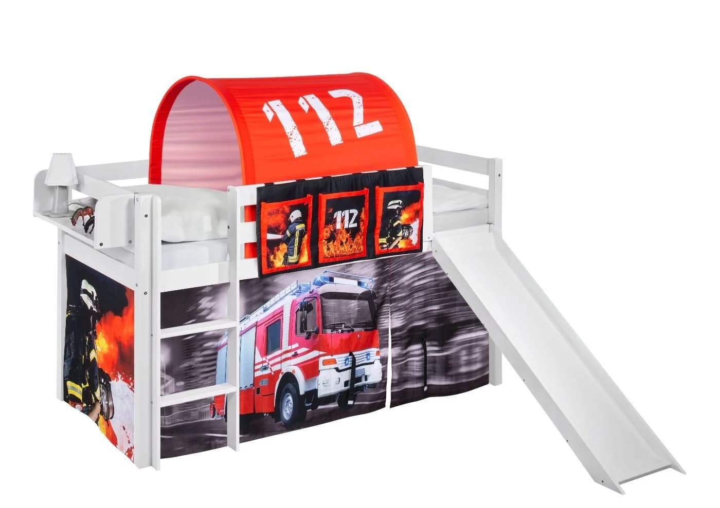 Lilokids Hochbett Feuerwehr Spielbett mit Rutsche und Vorhang - Bild 2