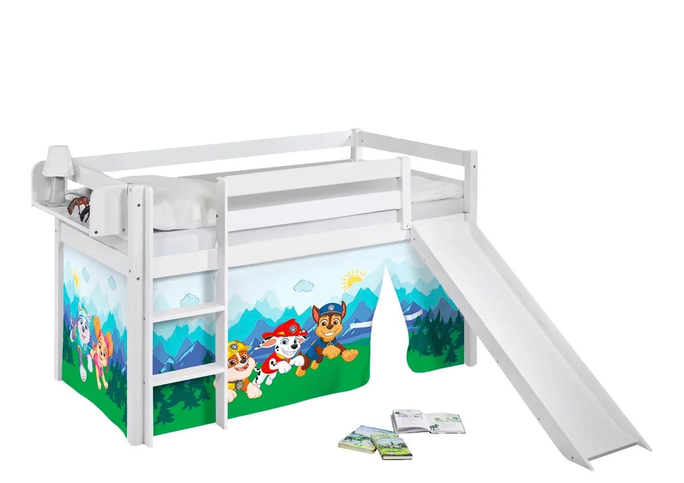 Lilokids Hochbett JELLE mit Rutsche und Vorhang weiß