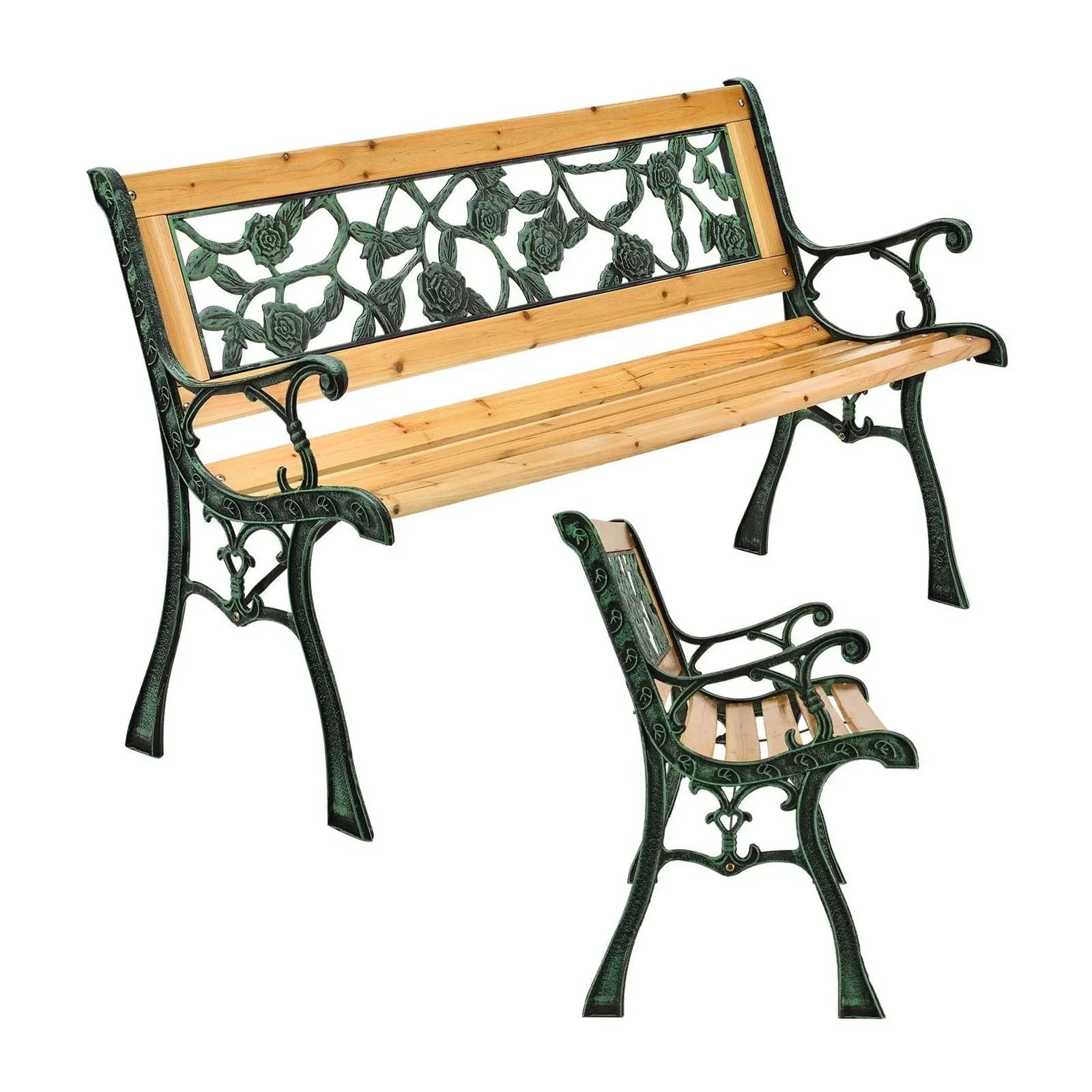 Juskys Gartenbank Venezia 2-Sitzer mit Rosenranken-Muster