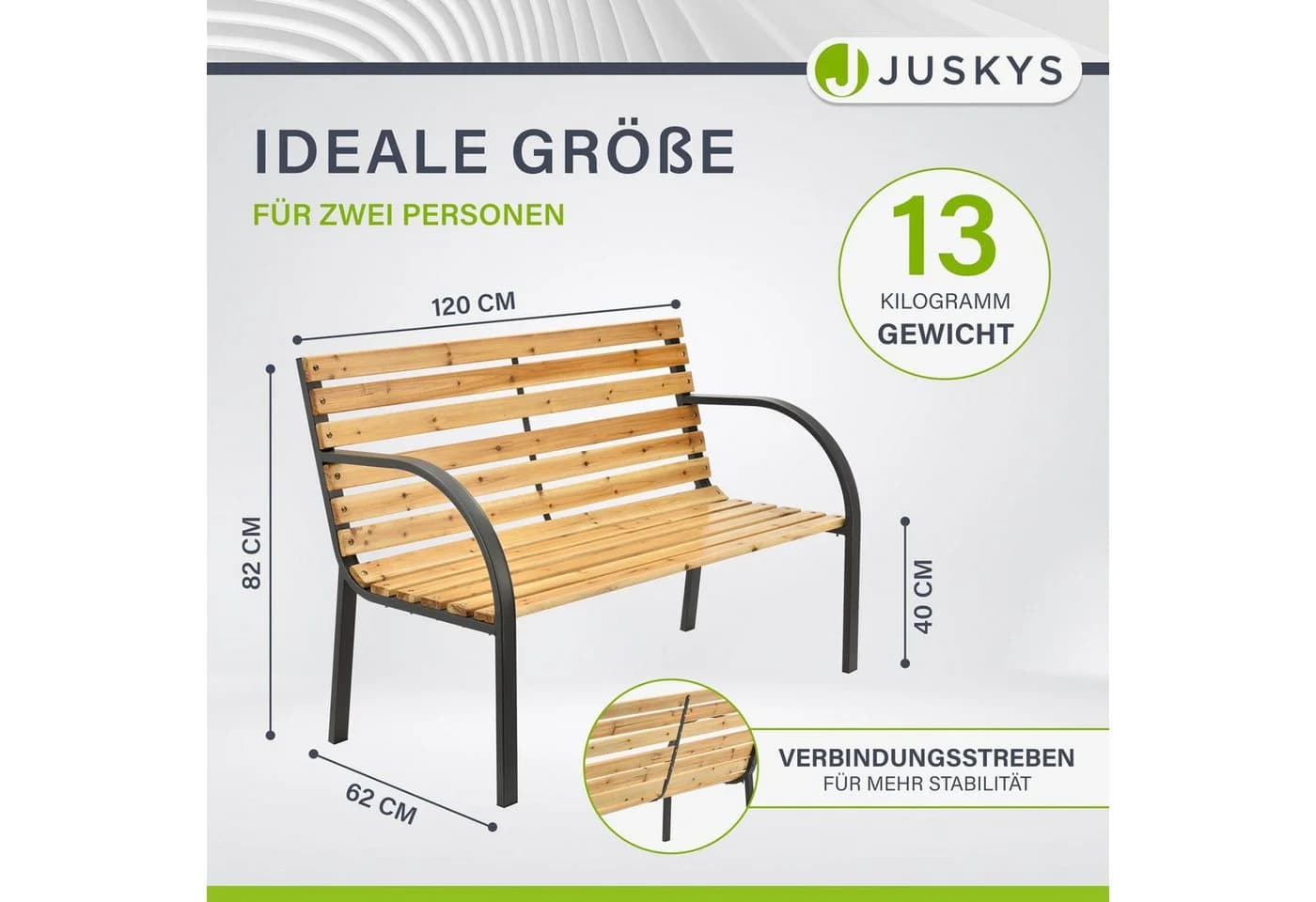 Juskys Gartenbank Modena 2-Sitzer Sitzbank mit Armlehnen & Rückenlehne - Bild 4