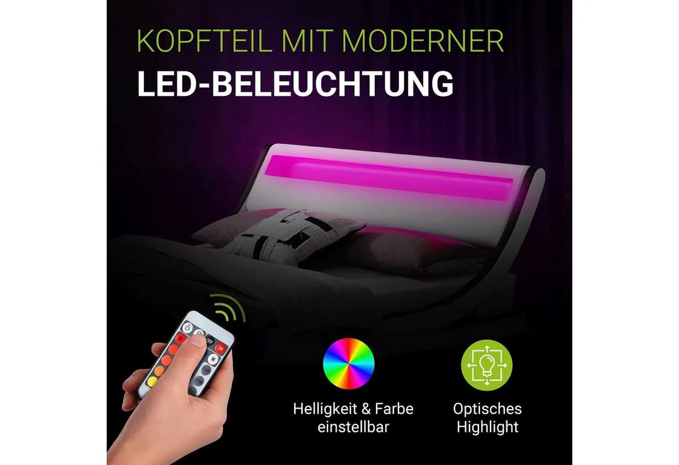 Juskys Polsterbett Valencia Weiß mit LED und Matratze - Bild 5