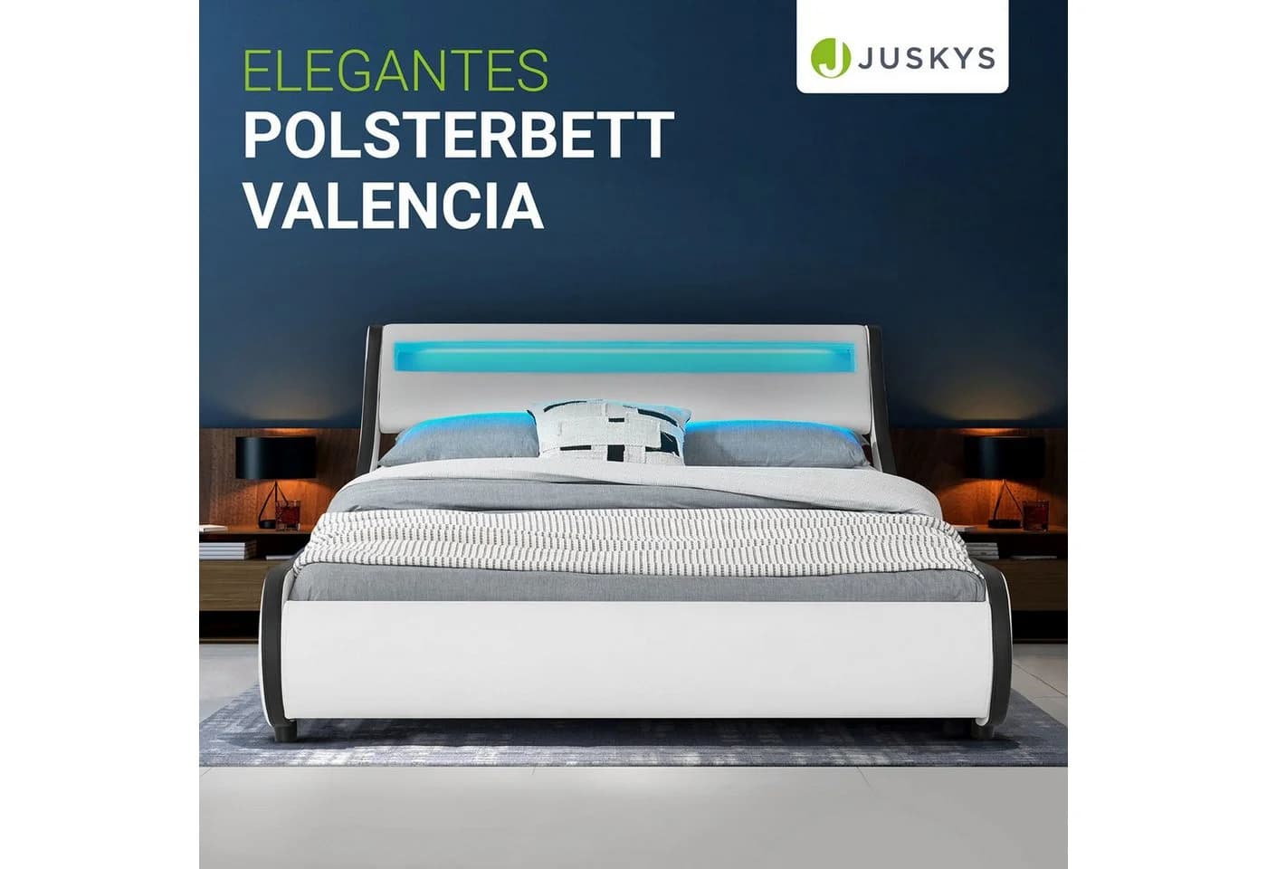 Juskys Polsterbett Valencia Weiß mit LED-Beleuchtung - Bild 2