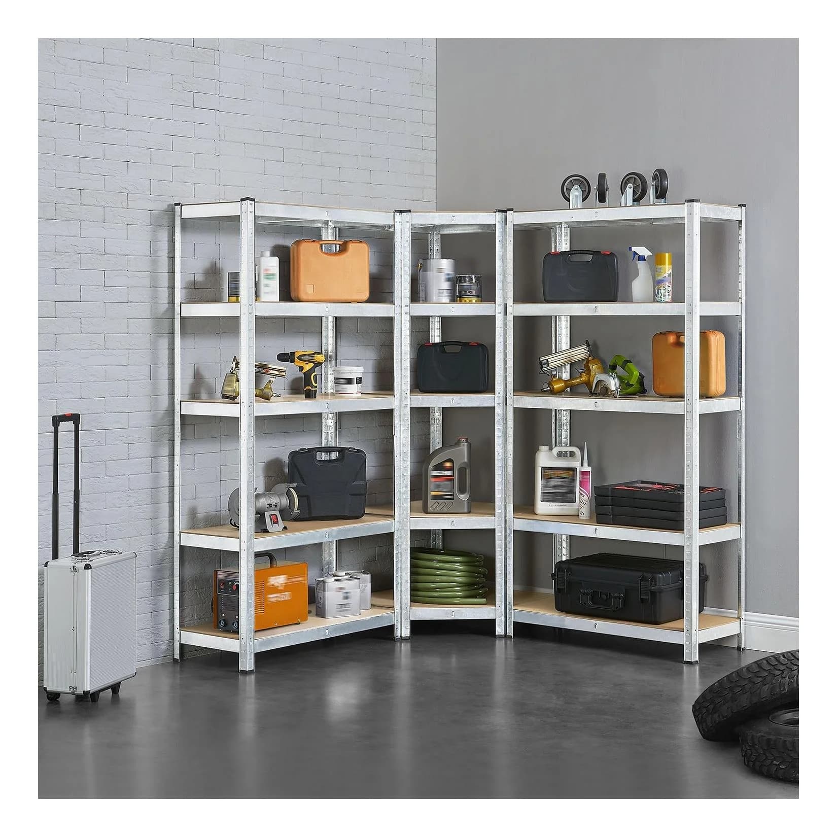 Juskys 3er Schwerlastregal Set Silber Metall MDF