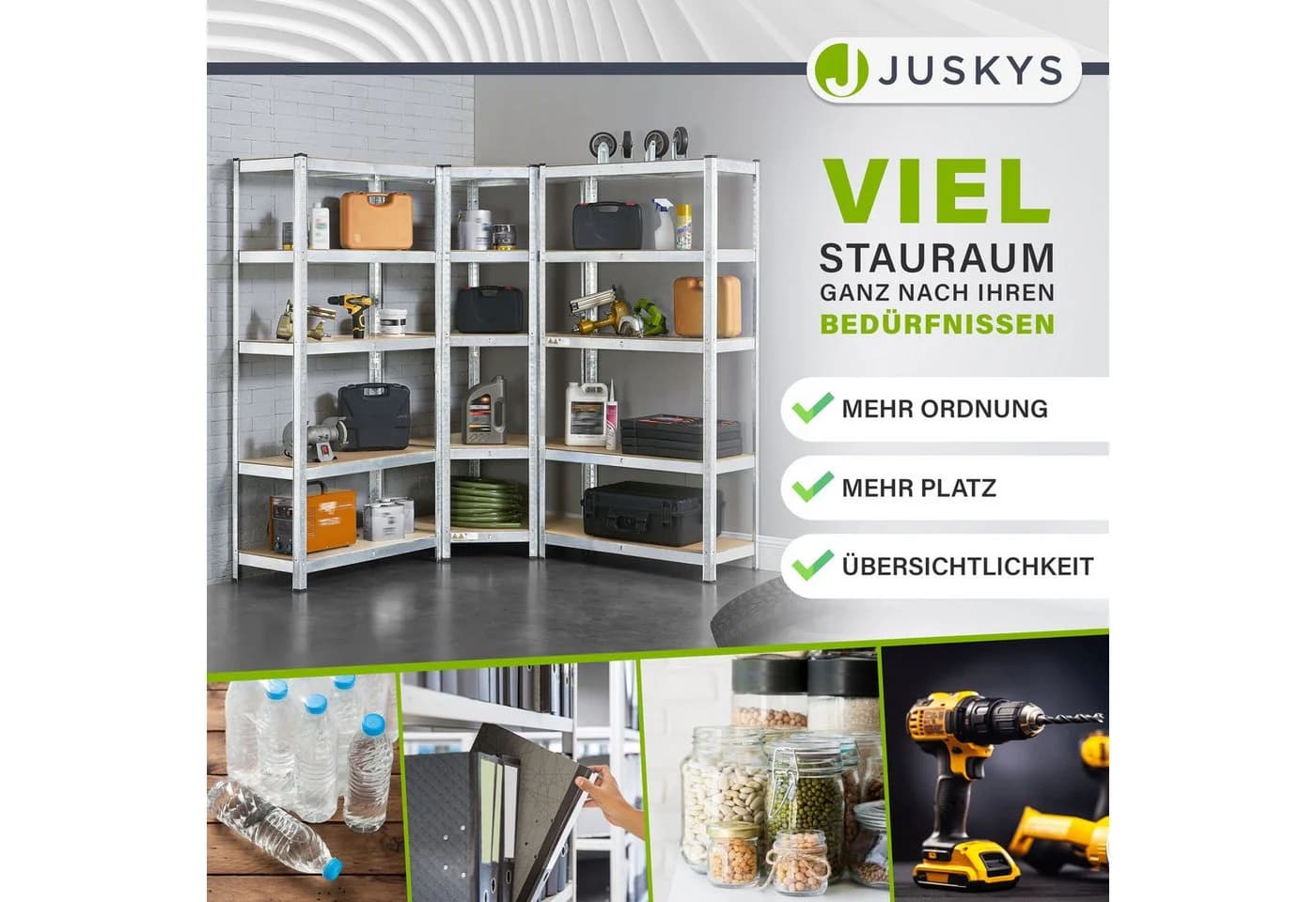 Juskys 3er Schwerlastregal Set Silber Metall MDF - Bild 4