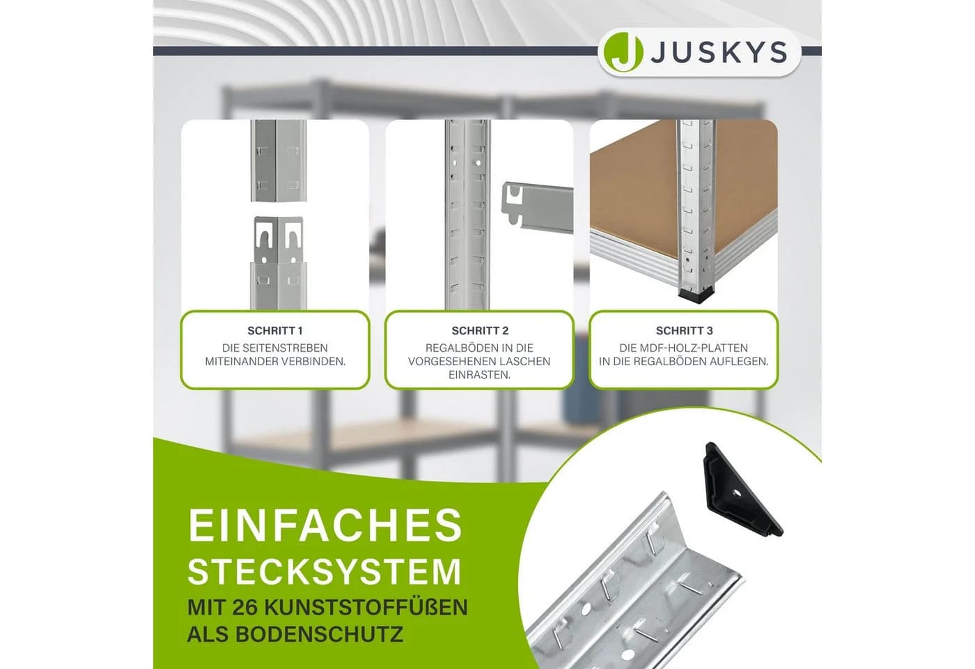 Juskys 3er Schwerlastregal Set Silber Metall MDF - Bild 5