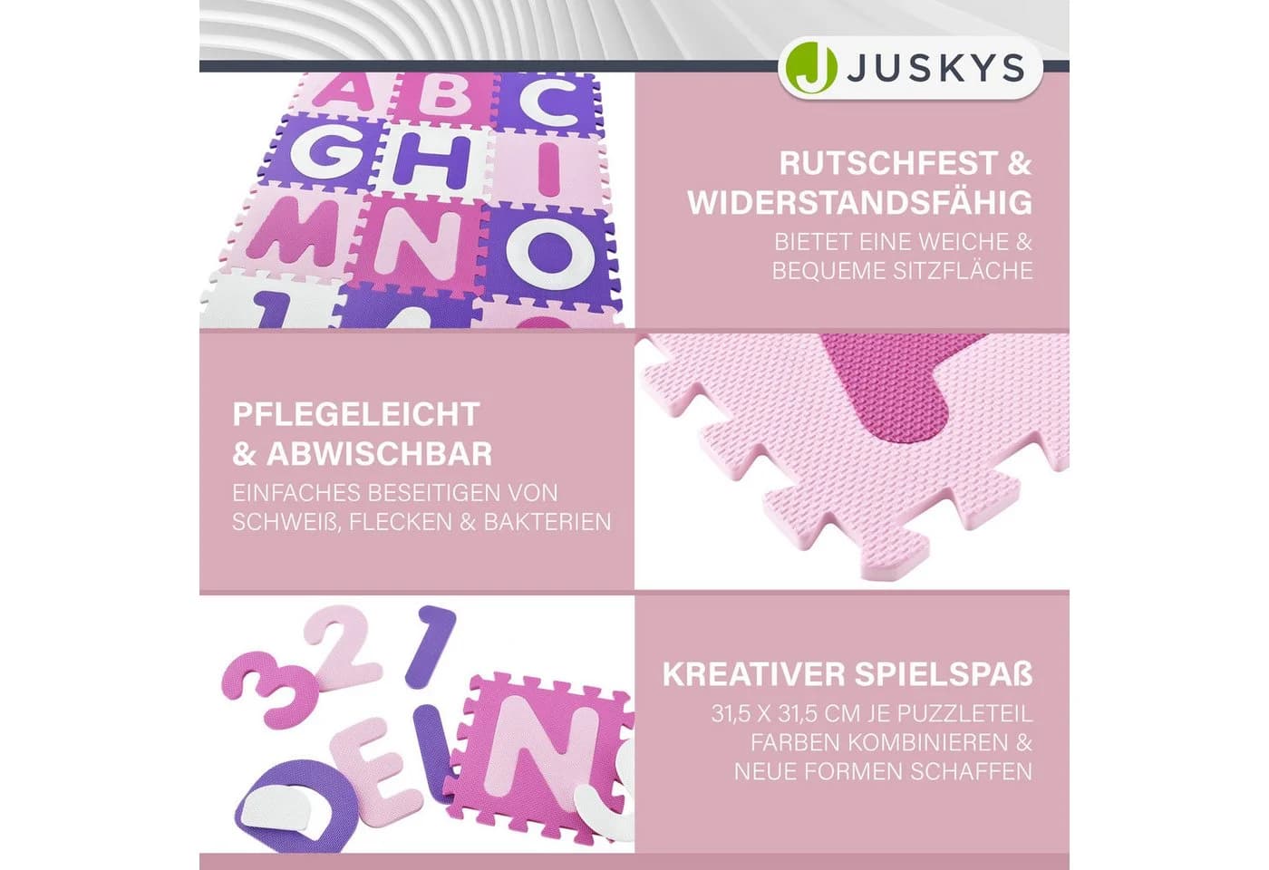 Juskys Puzzlematte Juna EVA Schaumstoff Rosa Lila Weiß - Bild 5