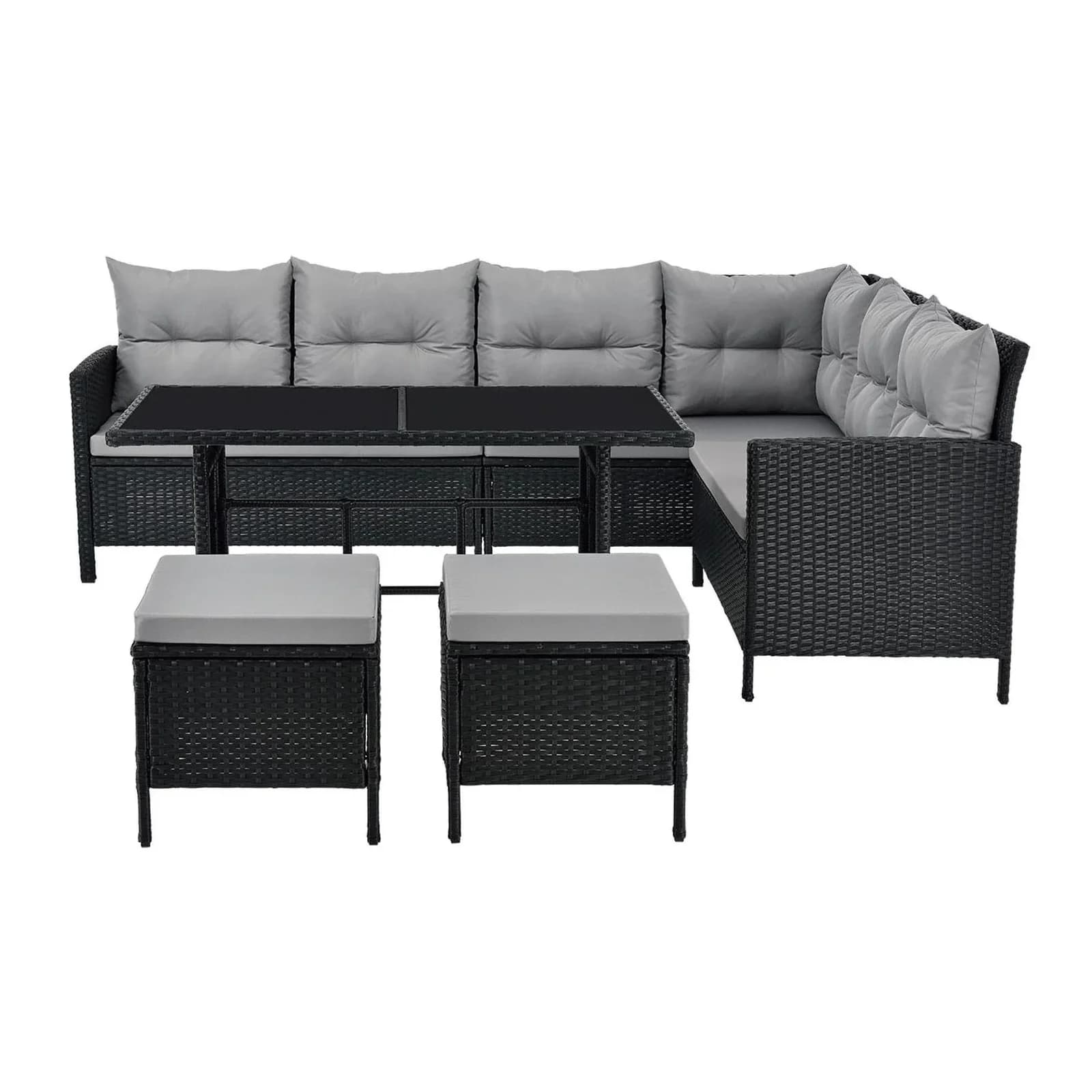 Juskys Gartenlounge-Set Manacor Schwarz Grau Poly Rattan