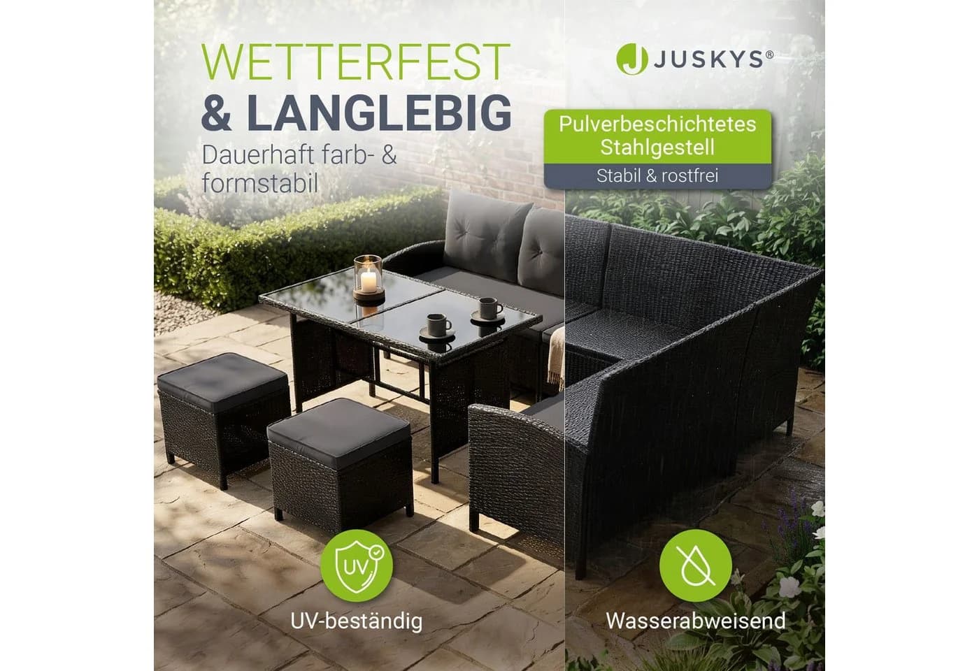 Juskys Gartenlounge-Set Manacor Schwarz Grau Poly Rattan - Bild 2