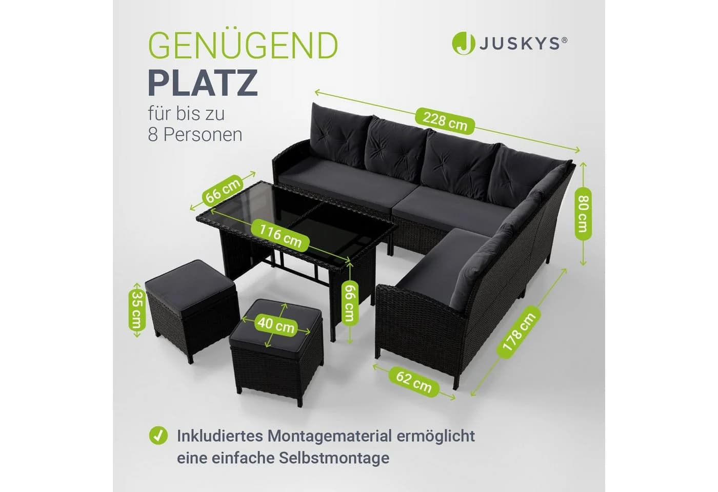 Juskys Gartenlounge-Set Manacor Schwarz Grau Poly Rattan - Bild 5