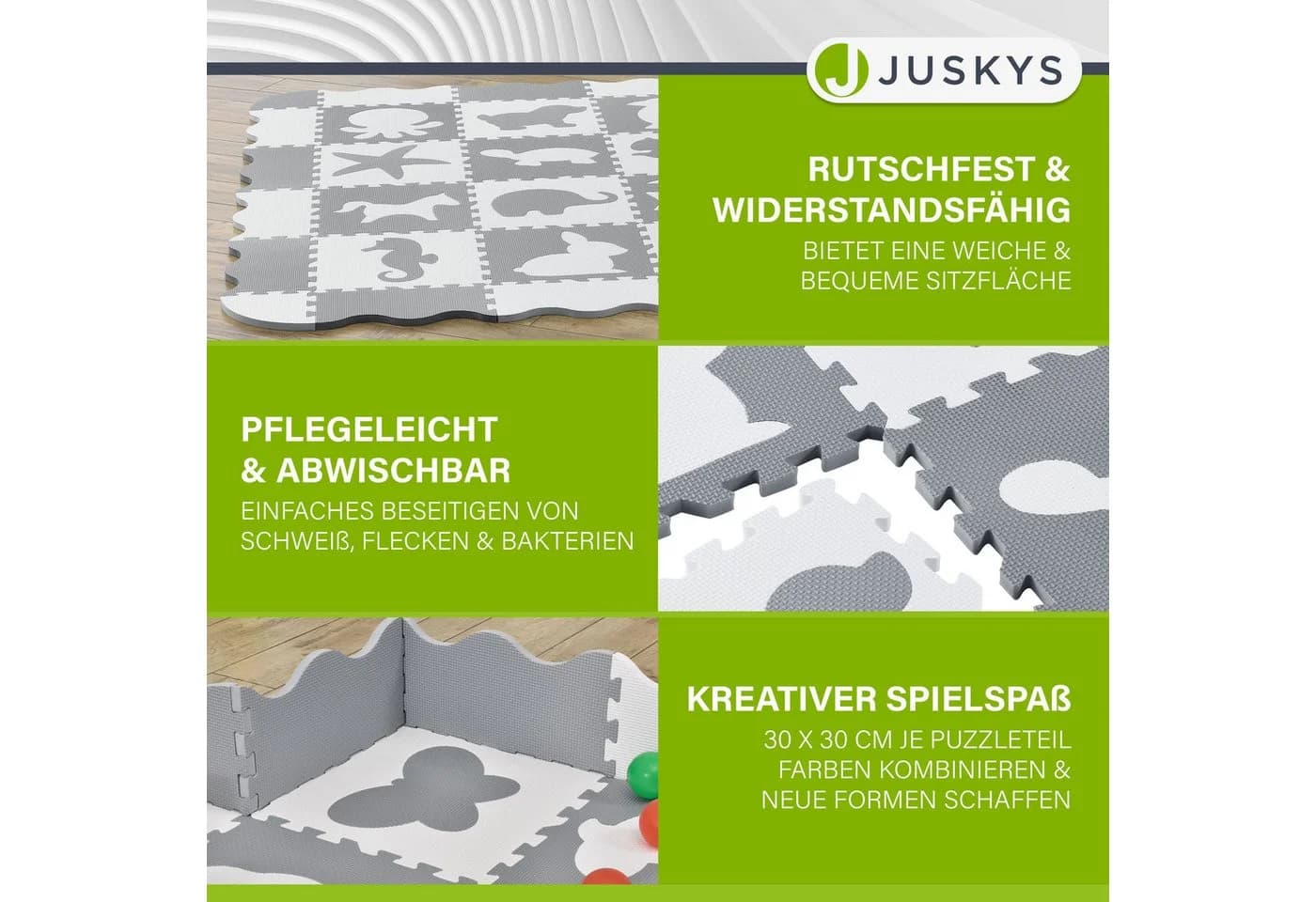 Juskys Puzzlematte Timon 36-tlg. Weiß/Grau EVA Schaumstoff - Bild 5