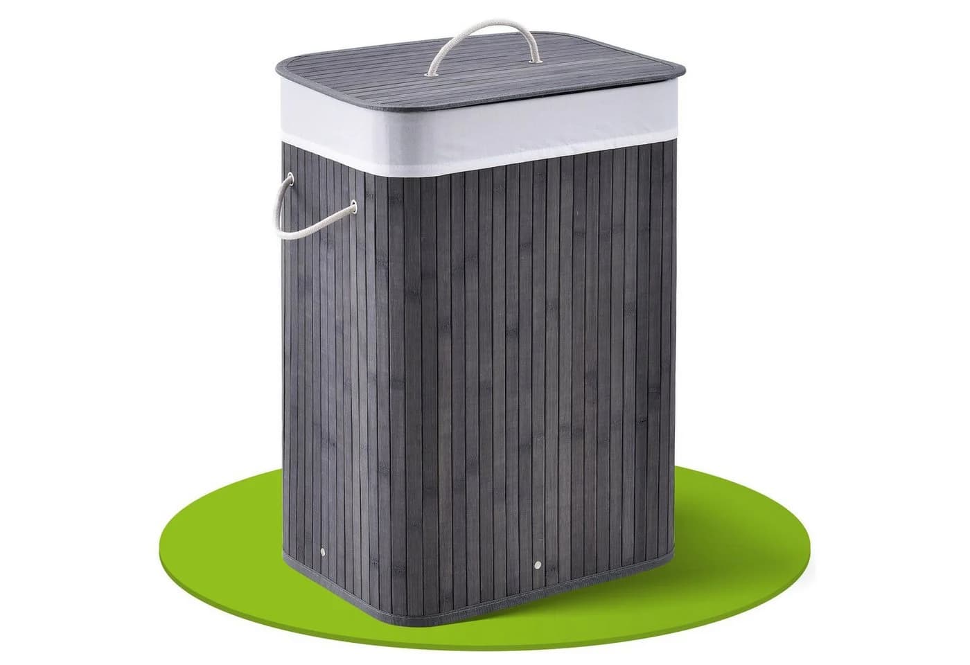 Juskys Wäschekorb Curly Grau 72L Bambus Metall mit Deckel - Bild 2