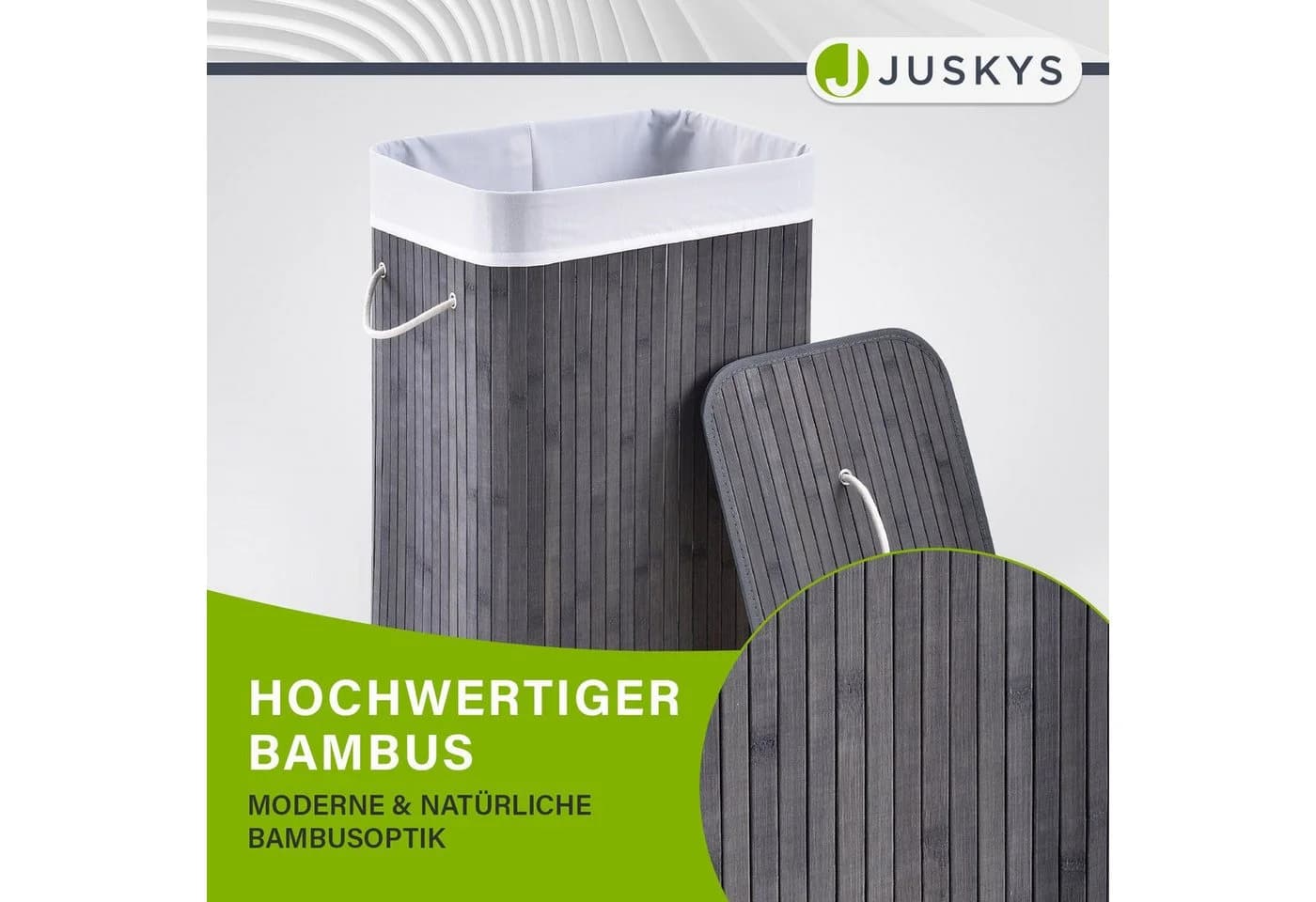 Juskys Wäschekorb Curly Grau 72L Bambus Metall mit Deckel - Bild 5