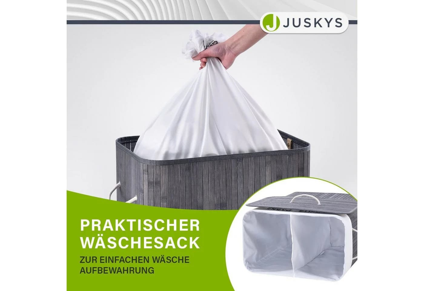 Juskys Wäschekorb Curly 100 L Grau mit 2 Fächern und Wäschesack - Bild 4