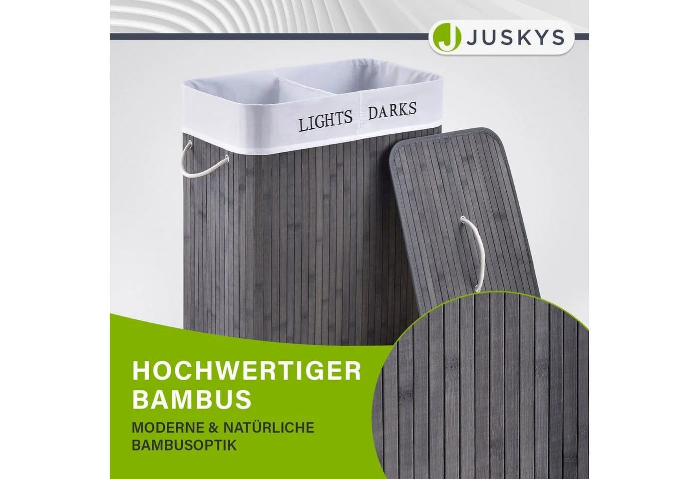 Juskys Wäschekorb Curly 100 L Grau mit 2 Fächern und Wäschesack - Bild 5