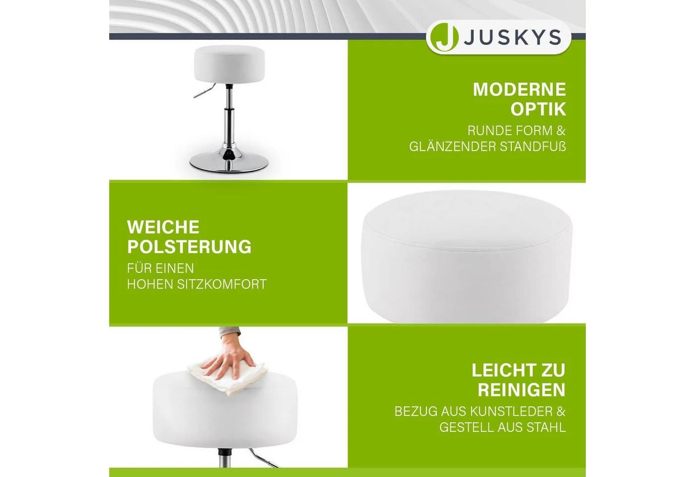 Juskys Schminktisch Hocker Tonia Weiß Silber Höhenverstellbar - Bild 4