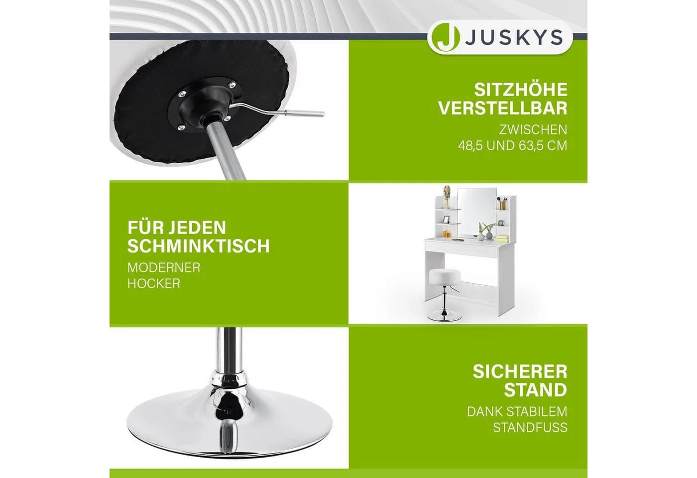 Juskys Schminktisch Hocker Tonia Weiß Silber Höhenverstellbar - Bild 5