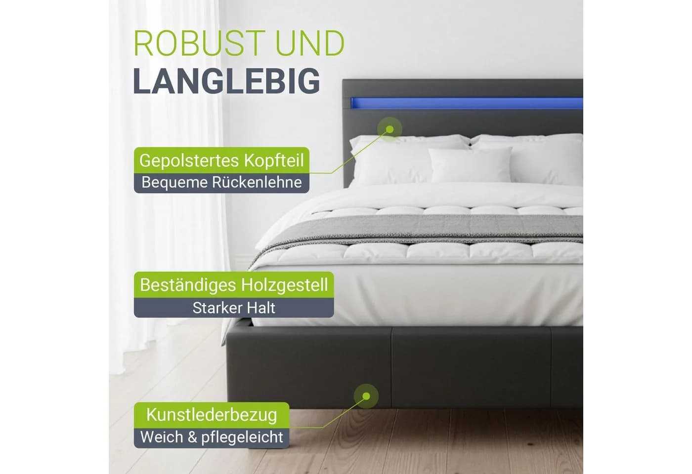 Juskys Polsterbett Paris 90 x 200 cm LED-Beleuchtung - Bild 5