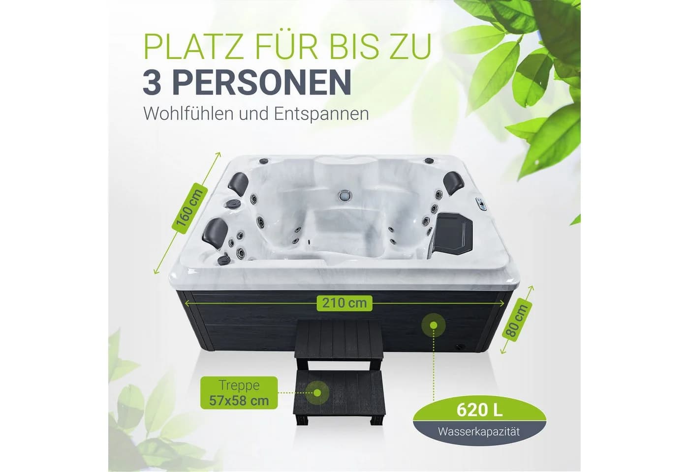 Artsauna Outdoor Whirlpool Oasis Grau mit LED & Treppe - Bild 4