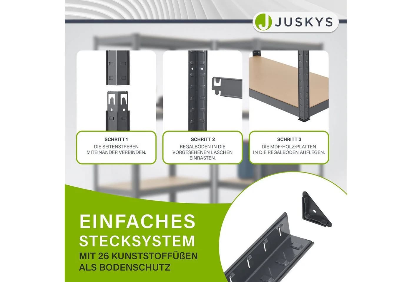 Juskys Schwerlastregal 3er Set Grau mit Kunststofffüßen - Bild 5