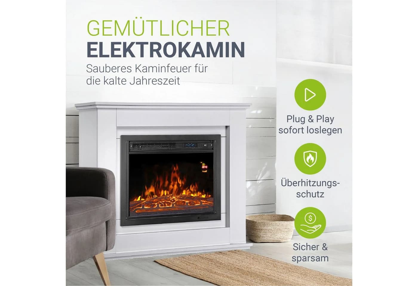 Juskys Elektrokamin Standkamin Weiß mit Heizung & Flammeneffekt - Bild 2